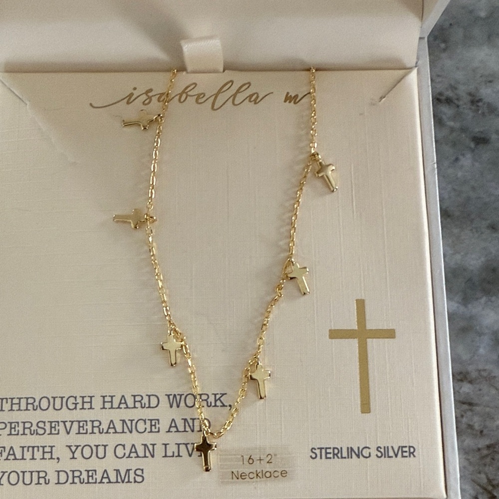 Isabella W Gold Rosary Necklace with Cross Pendant - Picture 2 of 2